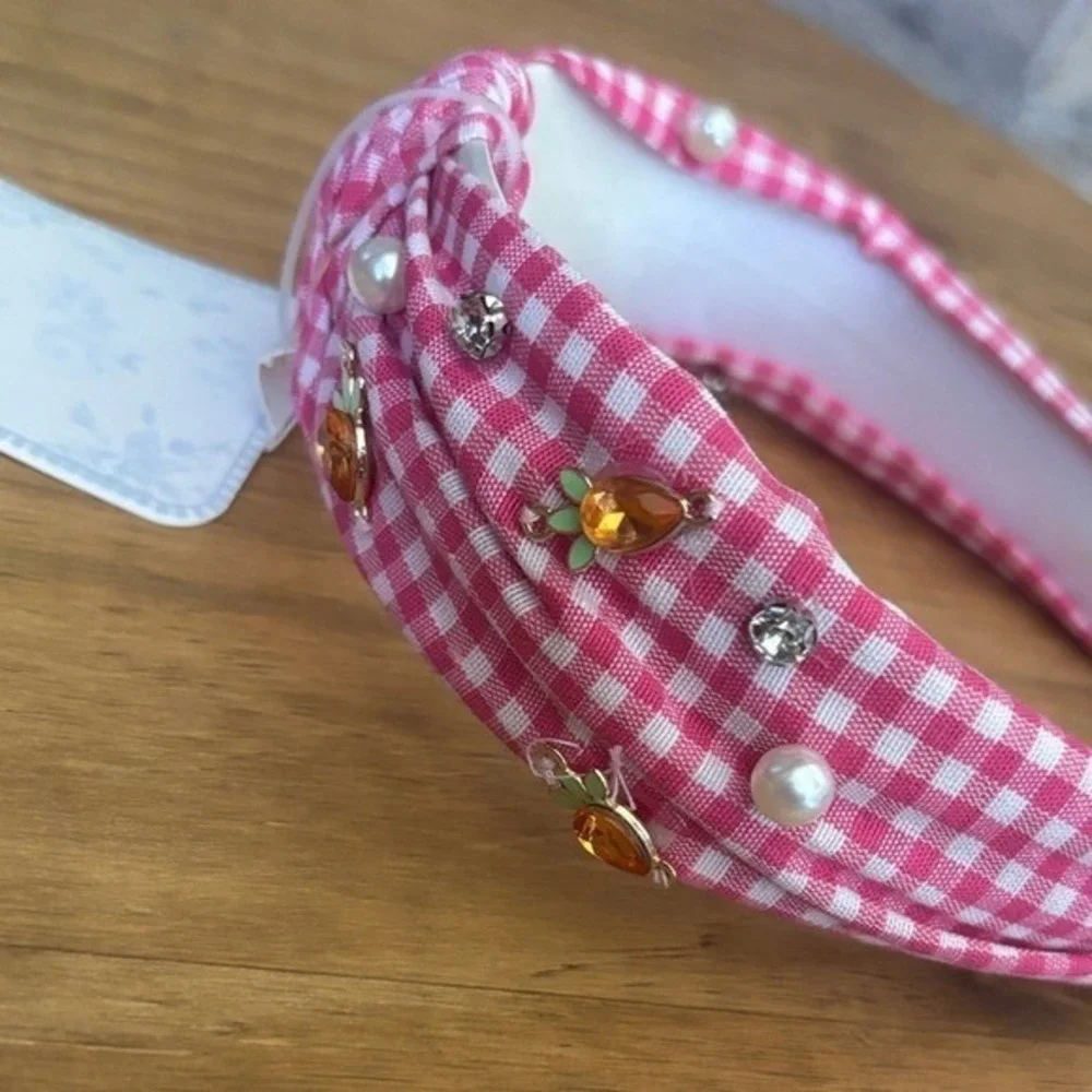 Girls OS Easter Summer Kids Headband Set Pink & Cream Bunny Beaded NEW